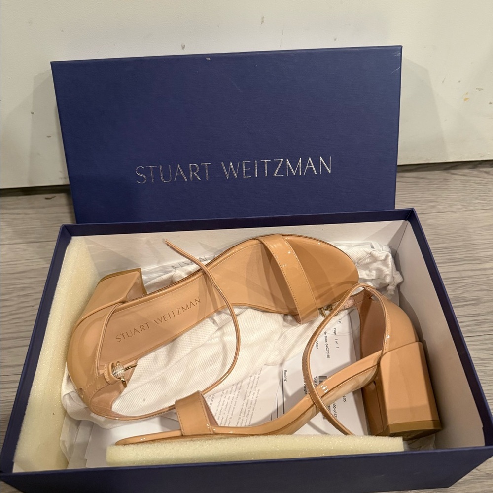Stuart Weitzman Adobe Anline Single Strap Block Heeled Sandals Size 7